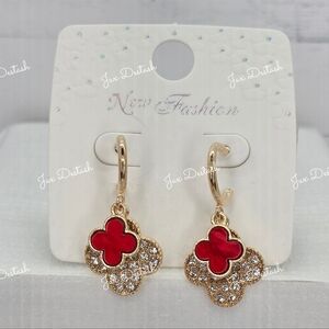 Red and Gold Clover Hoop Earrings ER128